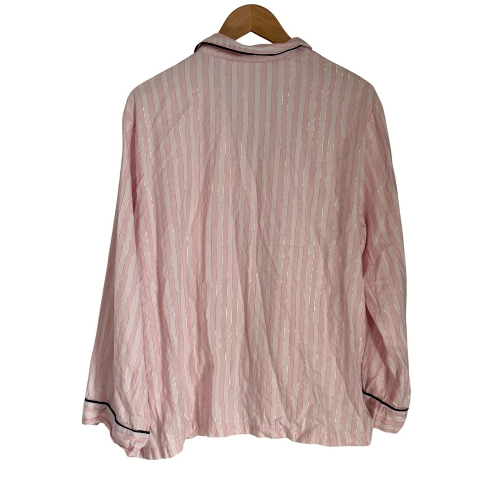 Victoria's Secret Logo Striped Pajama Set Womens XL Pink Gold Shimmer Sleepwear - Picture 8 of 16